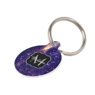 Médaillon Pour Animaux Violet violet galaxie abstraite Monogramme personn
