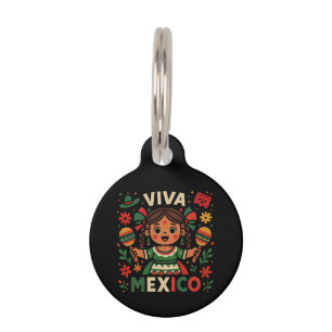 Médaillon Pour Animaux Viva Mexico Mexicaine Fête de l'Indépendance Fémin