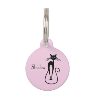 Médaillon Pour Animaux Whimsical Skinny Chat noir Nom rose