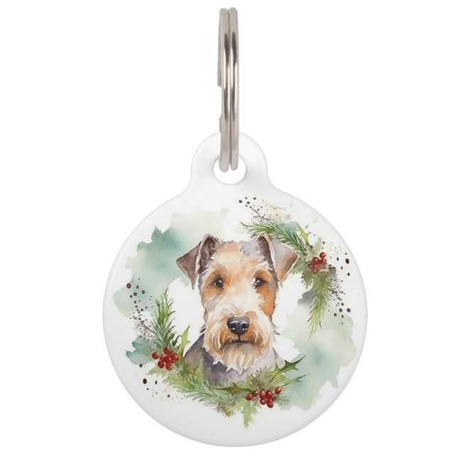 Médaillon Pour Animaux Wirefox Terrier Festive de Noël Wreath Pup (Devant)