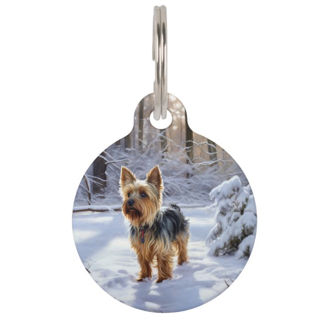 Médaillon Pour Animaux Yorkshire Terrier Laisser Neige Noël (Devant)