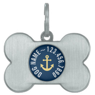 Médaillons Pour Animaux Domestiques Ancre nautique avec Motif Navy Jaune Chevron