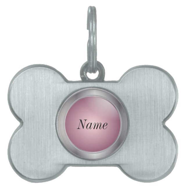 Médaillons Pour Animaux Domestiques Argent et rose | Nom do-it-yourself (Devant)