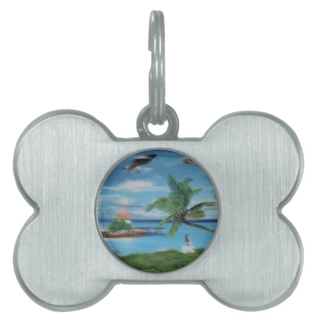 Médaillons Pour Animaux Domestiques Art de la scène de plage tropicale (Devant)