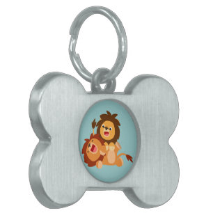 Médaillons Pour Animaux Domestiques Balise Deux Jolies Lions Cartoon Jouer