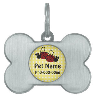Médaillons Pour Animaux Domestiques Balise personnalisée Pointe Polka Jaune Bouton Lam