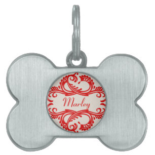 Médaillons Pour Animaux Domestiques Balise Rouge Chic Damask Pet