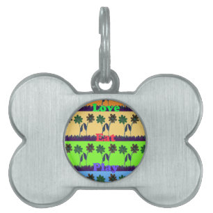 Médaillons Pour Animaux Domestiques Beau coloré Manger Amour Jouer texte Floral Pop