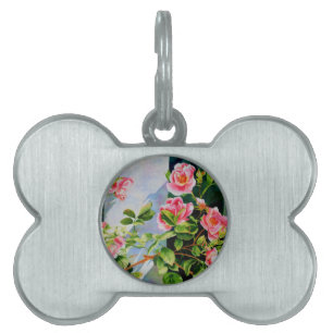 Médaillons Pour Animaux Domestiques Beau rose, roses rouges, aquarelle florale