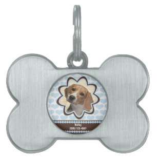 Médaillons Pour Animaux Domestiques Bébé Bleu Coeurs Chiot Photo personnalisée avec le