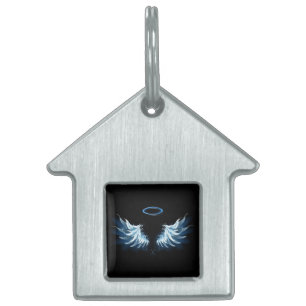 Médaillons Pour Animaux Domestiques Blue Glowing Angel Wings on black background