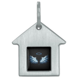 Médaillons Pour Animaux Domestiques Blue Glowing Angel Wings on black background