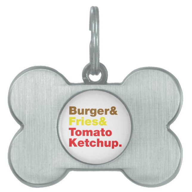 Médaillons Pour Animaux Domestiques Burger & Fries & Tomato Ketchup. (Devant)