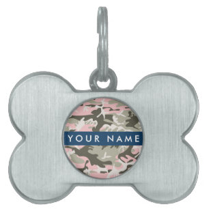 Médaillons Pour Animaux Domestiques Camouflage rose et vert Personnalisez votre nom