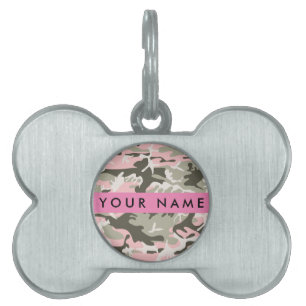 Médaillons Pour Animaux Domestiques Camouflage rose et vert Votre nom Personnalisez