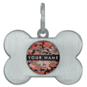 Médaillons Pour Animaux Domestiques Camouflage rouge et Brown Votre nom Personnalisez