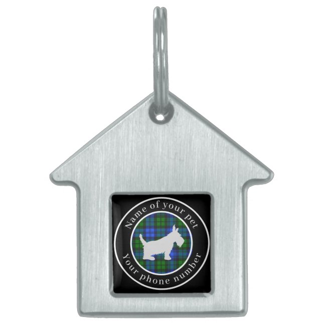 Médaillons Pour Animaux Domestiques Campbell Tartan Scottie Dog Personnalisé (Devant)