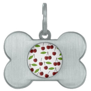 Médaillons Pour Animaux Domestiques Cerise Rouge, Motif De Cerises, Feuilles, Fruits