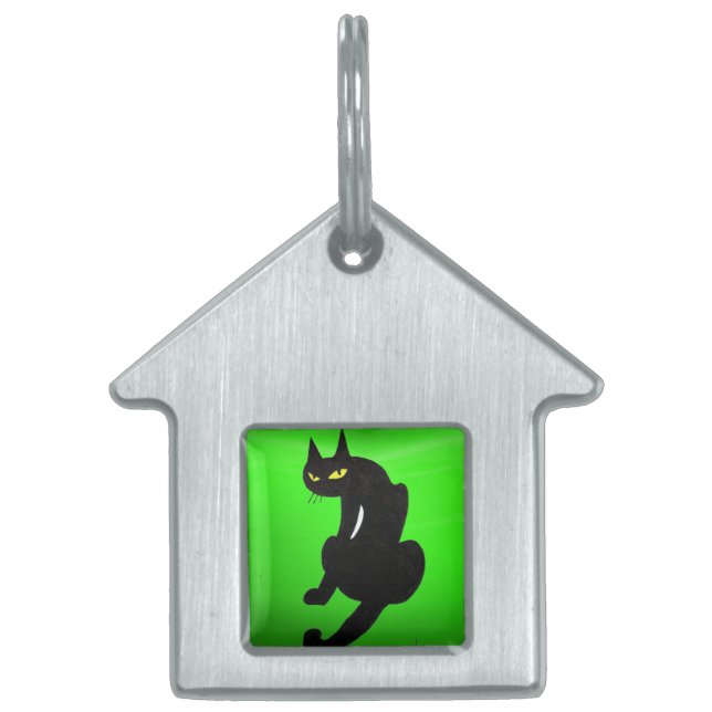 Médaillons Pour Animaux Domestiques CHAT NOIR, Émeraude verte (Devant)