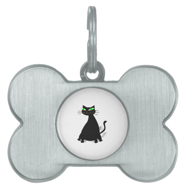 Médaillons Pour Animaux Domestiques Chat noir gras aux yeux verts (Devant)