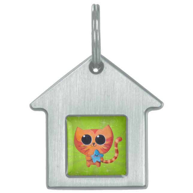 Médaillons Pour Animaux Domestiques Chat orange mignon avec l'étoile (Devant)