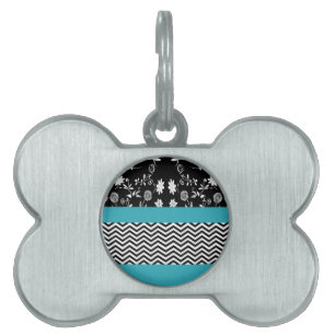 Médaillons Pour Animaux Domestiques chevron floral bleu