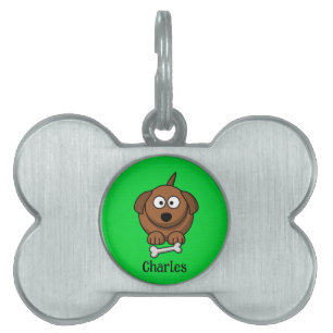 Médaillons Pour Animaux Domestiques Chien Brown avec os personnalisé sur vert