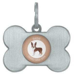 Médaillons Pour Animaux Domestiques Chien de dessin animé Boston Terrier rouge & nom e
