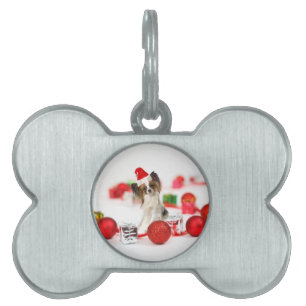 Médaillons Pour Animaux Domestiques Chien Papillon Mignon Chapeau de Noël Santa