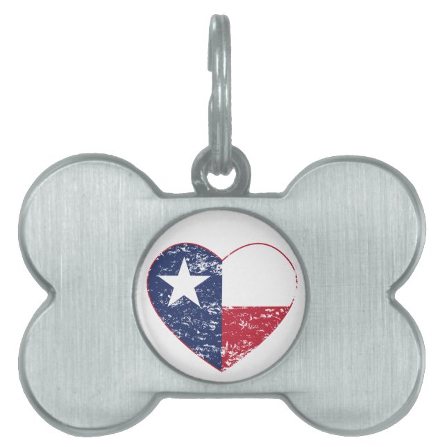 Médaillons Pour Animaux Domestiques Coeur de drapeau du Texas affligé (Devant)