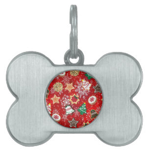 Médaillons Pour Animaux Domestiques Cookies de Noël et flocons de neige en rouge