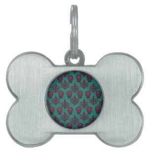 MÉDAILLONS POUR ANIMAUX DOMESTIQUES CRÂNE DAMASK ROSE CHAUD SUR TEAL