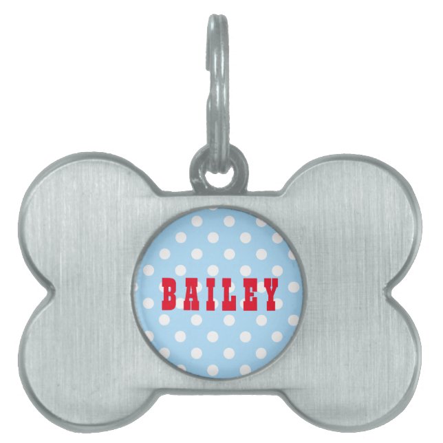 Médaillons Pour Animaux Domestiques Cute Retro Bleu Pois Chien Chat Kitty Nom de la ra (Devant)
