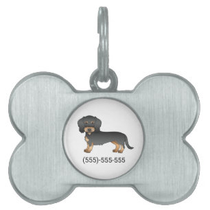 Médaillons Pour Animaux Domestiques Dachshund à poil dur noir et feu & numéro de télép