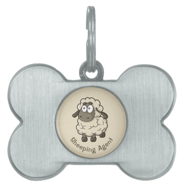 Médaillons Pour Animaux Domestiques Dessin en mouton beige (Devant)