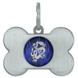 Médaillons Pour Animaux Domestiques Dragon dans Chrome comme bleu Carbon Fiber Style