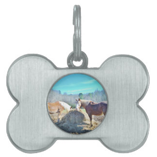 Médaillons Pour Animaux Domestiques Ébauche secourue Chevaux mangeant foin