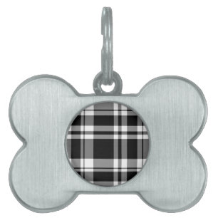 Médaillons Pour Animaux Domestiques Élégant classique noir blanc plaid motif