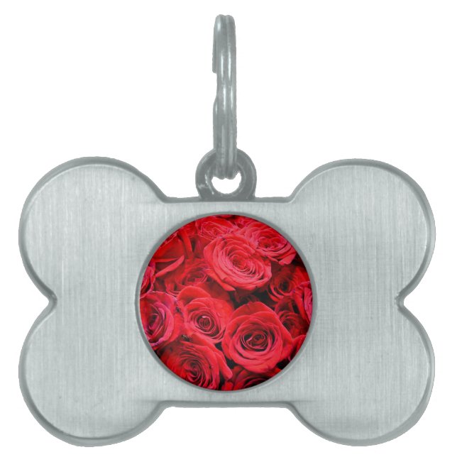 Médaillons Pour Animaux Domestiques Élégant rose aux fleurs rouges (Devant)