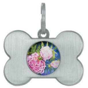 Médaillons Pour Animaux Domestiques Elégant rose blanc classique aquarelle floral