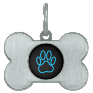 Médaillons Pour Animaux Domestiques Empreinte de patte de chien de Néon Bleu
