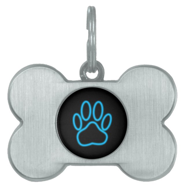 Médaillons Pour Animaux Domestiques Empreinte de patte de chien de Néon Bleu (Devant)