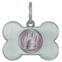 Médaillons Pour Animaux Domestiques Empreinte de patte rose et argent | Nom do-it-your