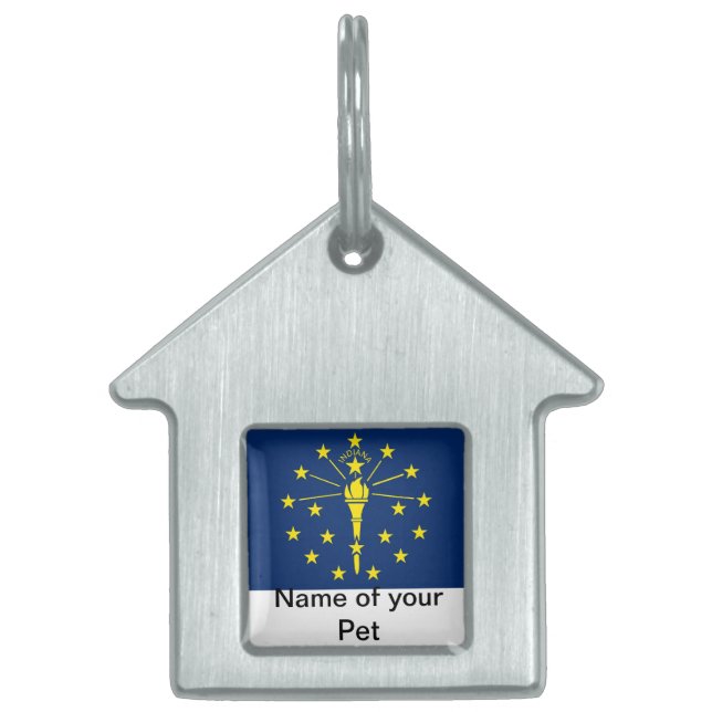 Médaillons Pour Animaux Domestiques Étiquette avec drapeau de l'état de l'Indiana (Devant)