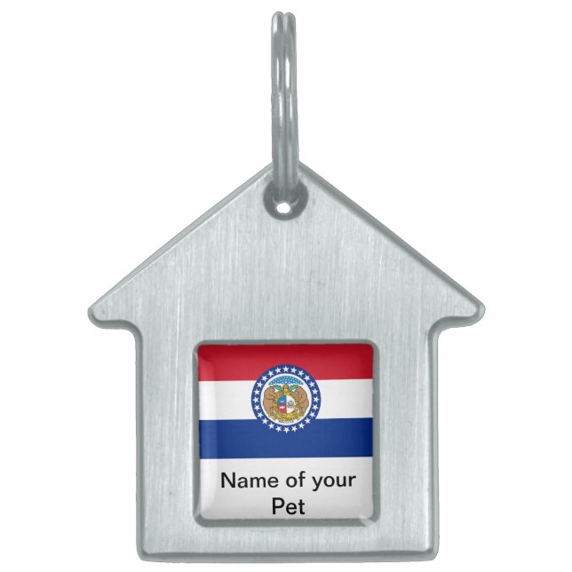 Médaillons Pour Animaux Domestiques Étiquette avec drapeau de l'État du Missouri (Devant)