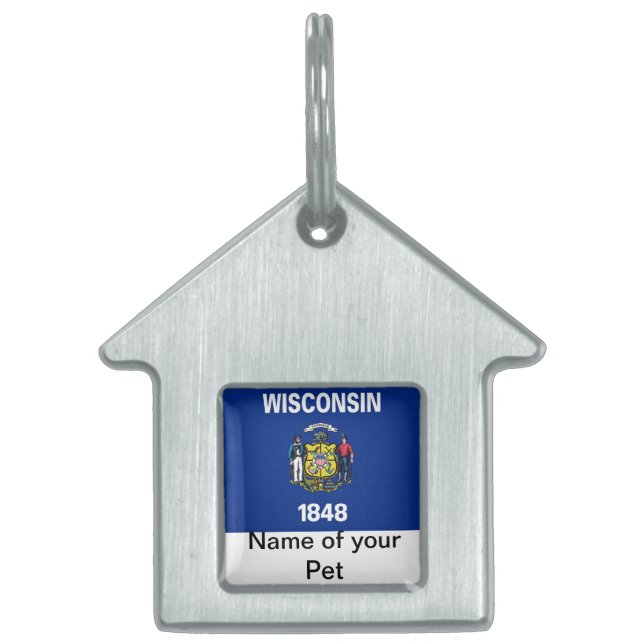 Médaillons Pour Animaux Domestiques Étiquette avec drapeau de l'État du Wisconsin (Devant)