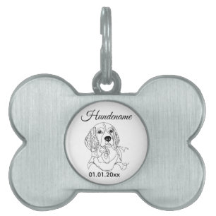 Médaillons Pour Animaux Domestiques Étiquette personnalisée Beagle Line Art
