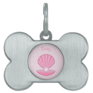 Médaillons Pour Animaux Domestiques Étiquette pour bébé fille rose Coquille d'huître e