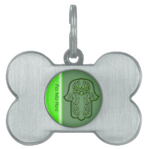 Médaillons Pour Animaux Domestiques Exploit de main de Hamsa : Coeur (vert)