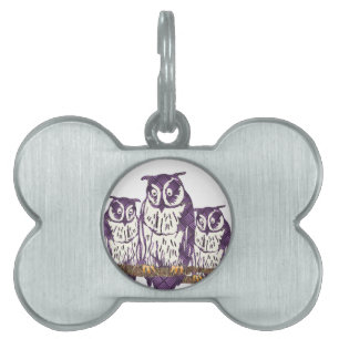 Médaillons Pour Animaux Domestiques Famille de hibou géométrique stylisée violet